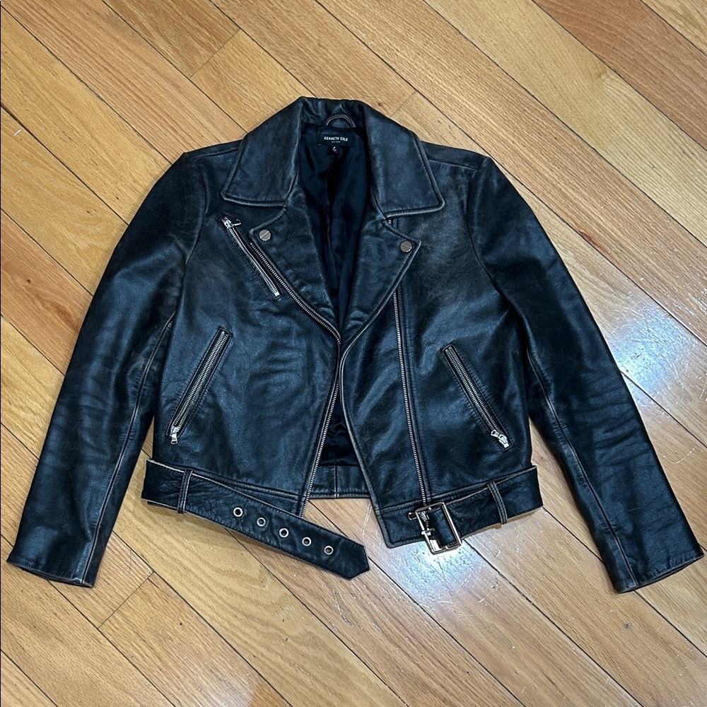 Kenneth Cole Distressed Leather Moto Jacket